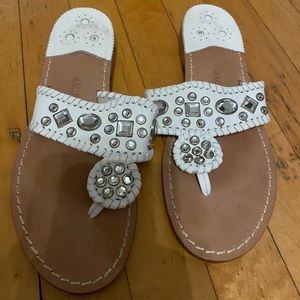 Jack Rogers White Embellished Sandals, Size 8-8.5